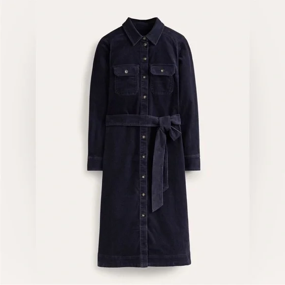 Boden Eloise Corduroy Navy Midi Shirt Dress Size 4 LONG - Picture 3 of 13